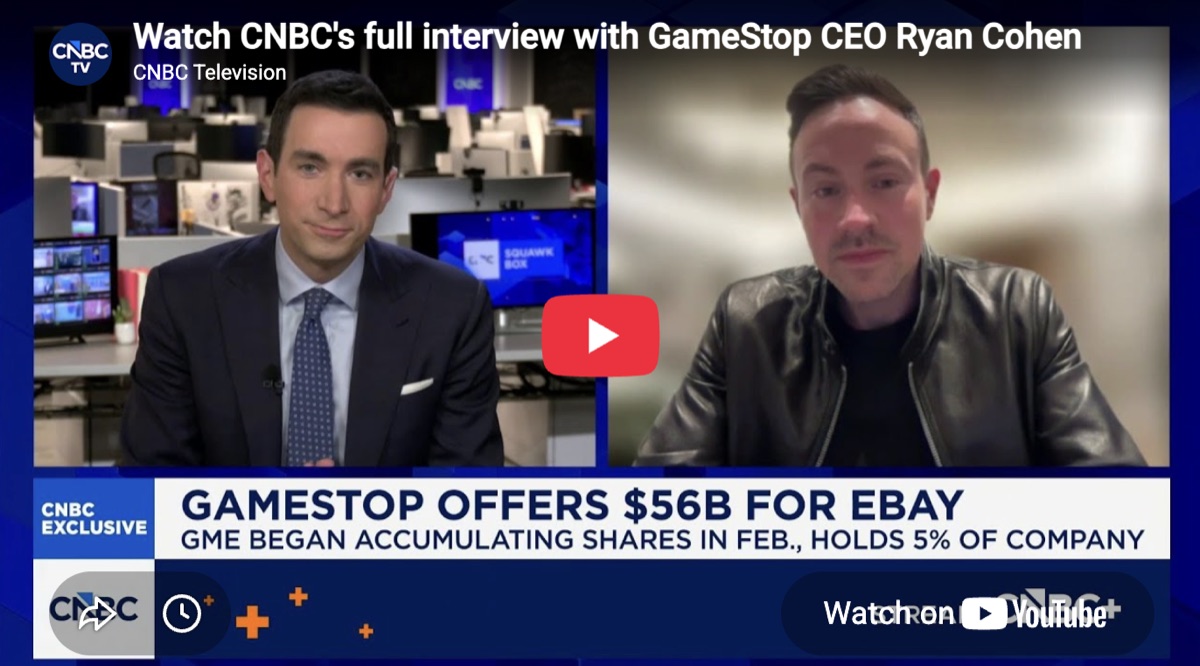 CNBC 报道：GameStop 出价 560 亿美元收购 eBay。